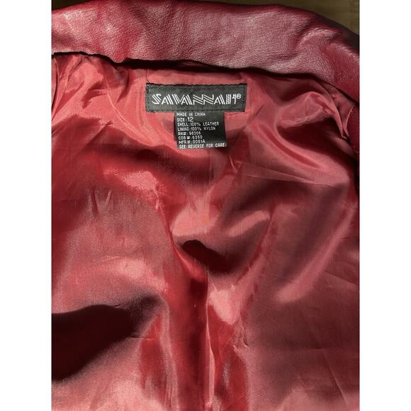 Savannah Red Leather Nylon Lined Size 12 Women’s Blazer Jacket Vintage - Picture 6 of 7